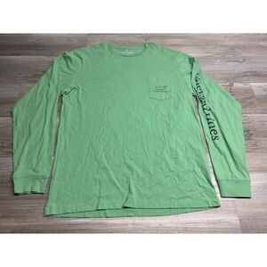 Vineyard Vines Green Long Sleeve Graphic‎ Pocket Tee Mens Sz S Logo Double Sided